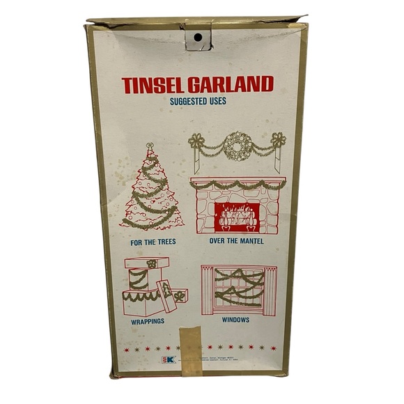 Vintage 60s SS Kresge Co Silver Tinsel Garland 3" Wide x 24 Feet with Box - Picture 2 of 6
